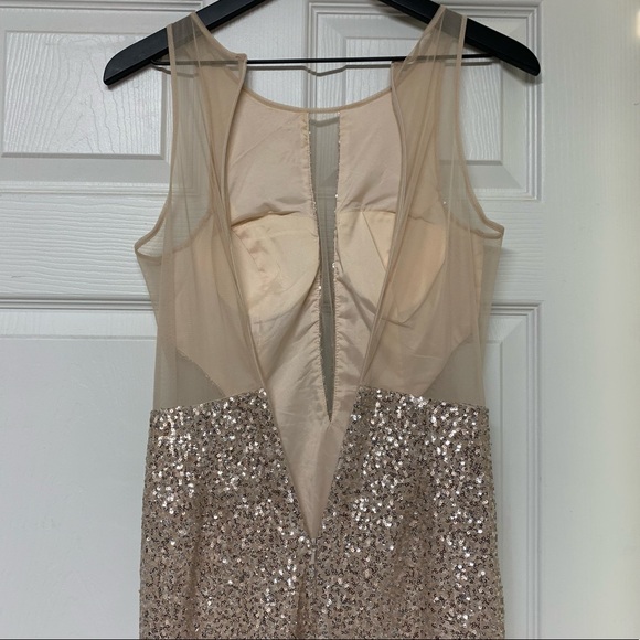 AIDAN BY AIDAN MATTOX Champagne Silver Halter Sequin Illusion Cut Open Back Gown - Picture 11 of 15